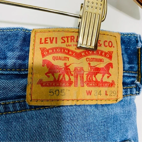 Levis Mens Light Blue Washed 505 Jeans Size 34 X 29 - Picture 9 of 9